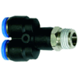Male branch Y-fittings, swivel type, conical male thread acc. to ISO 7-1 with PTFE thread coating