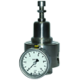 Reversible, stainless steel pressure regulators with self-relieving design, stainless steel pressure gauge