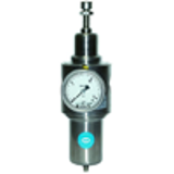 Reversible, stainless steel pressure regulators with self-relieving design, manual drain valve and stainless steel pressure gauge